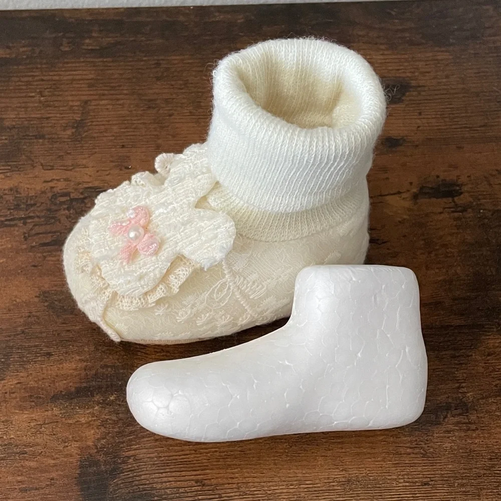 Adorable Cream Baby Slippers with Lace